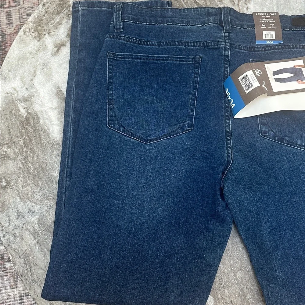 NWT Kenneth Cole Men's Straight Leg Fit Jeans Stretch Denim Blue Size 36x34